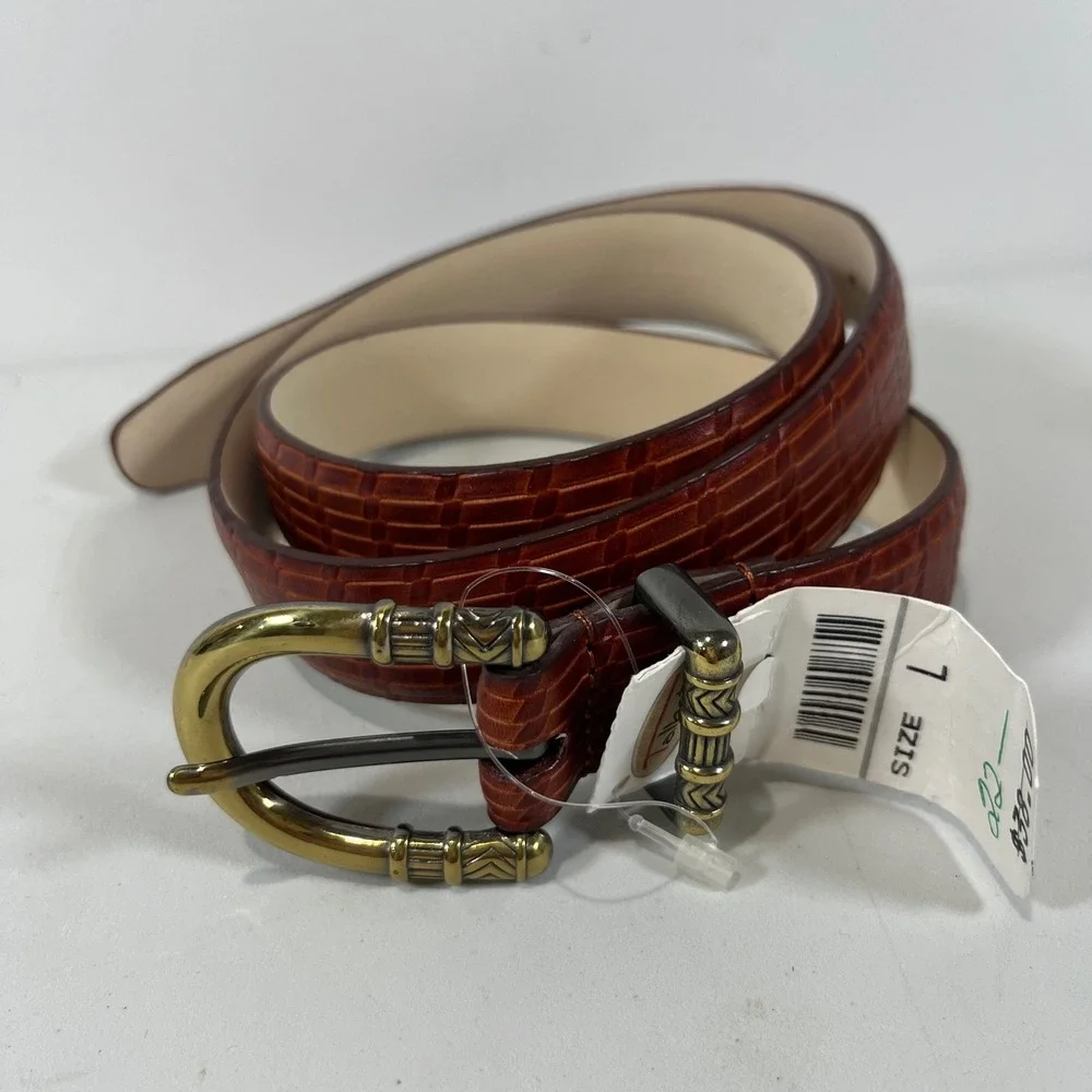 Vtg Talbots Belt Women L Faux Croc Embossed Leather Brass Buckle Classic NEW